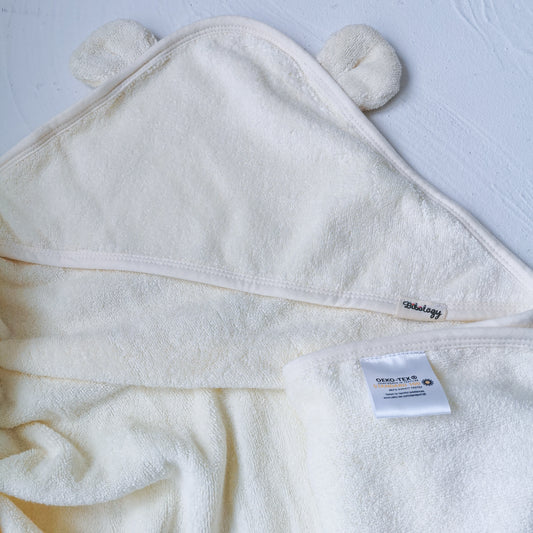 Organic Cotton Teddy Ear Hooded Towel- Off White