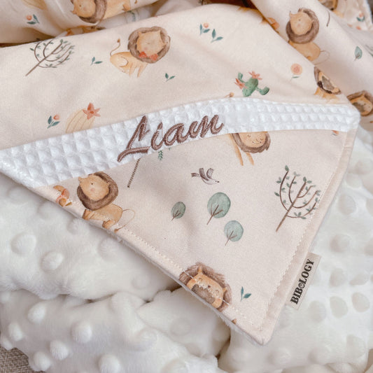 PERSONALIZED 3D MINKY BLANKET| Grassland Lion (Beige)