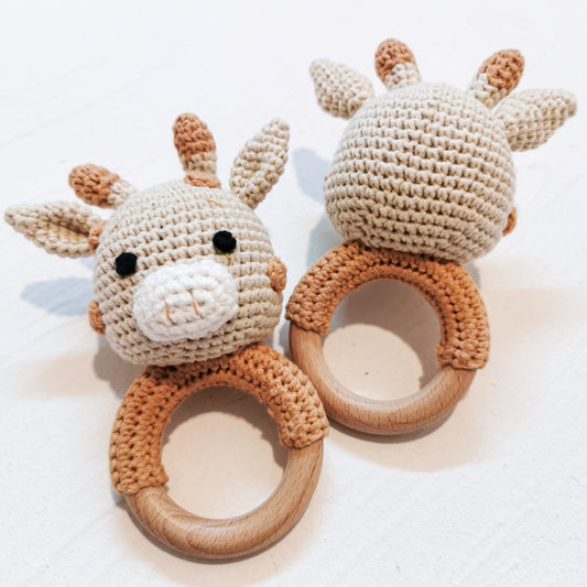 Crochet Wood Rattle| Giraffe (Organic Cotton)