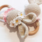 Crochet Wood Rattle| Bunny with flowers (Organic Cotton)