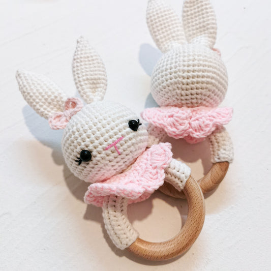 Crochet Wood Rattle| Bunny (Organic Cotton)