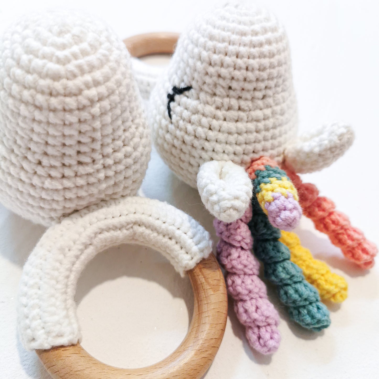 Crochet Wood Rattle| Unicorn (Organic Cotton)