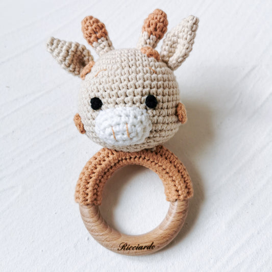 Crochet Wood Rattle| Giraffe (Organic Cotton)