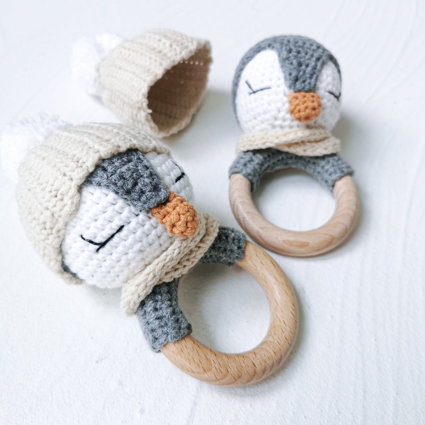 Crochet Wood Rattle| Penguin (Orgaic Cotton)