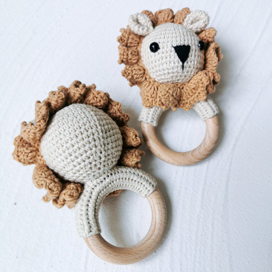 Crochet Wood Rattle| Lion (Organic Cotton)